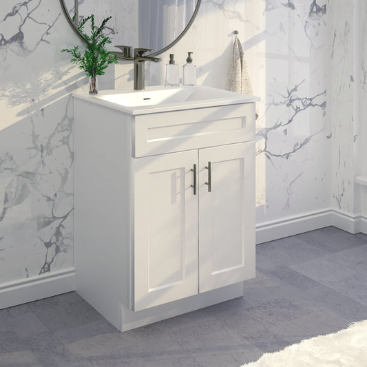 White Shaker Sink Base Bathroom Vanity Ready-to-Assemble Cabinet 24" Width