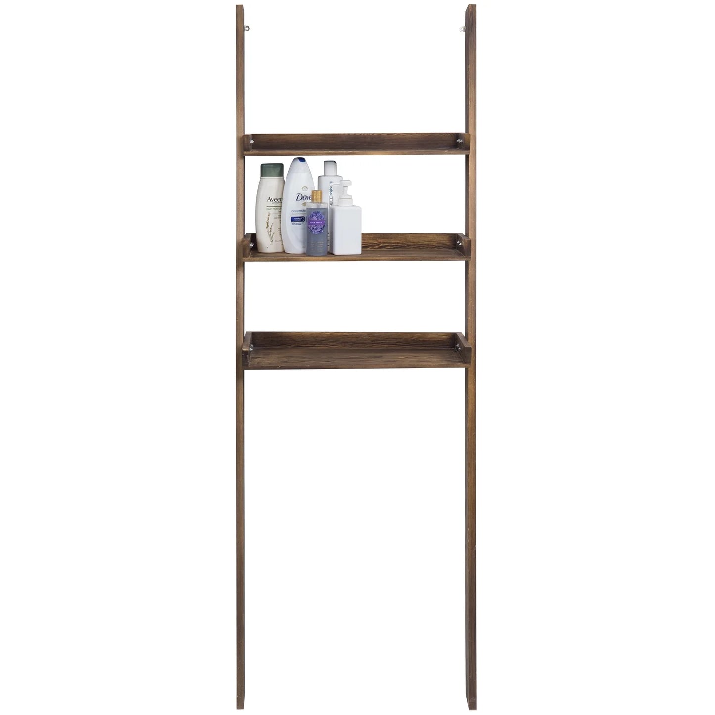 MyGift Wood Over-The-Toilet Leaning Bathroom Ladder Shelf, Dark Brown 3-Tier
