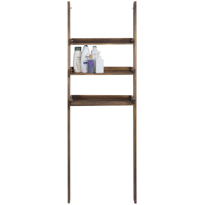 MyGift Wood Over-The-Toilet Leaning Bathroom Ladder Shelf, Dark Brown 3-Tier