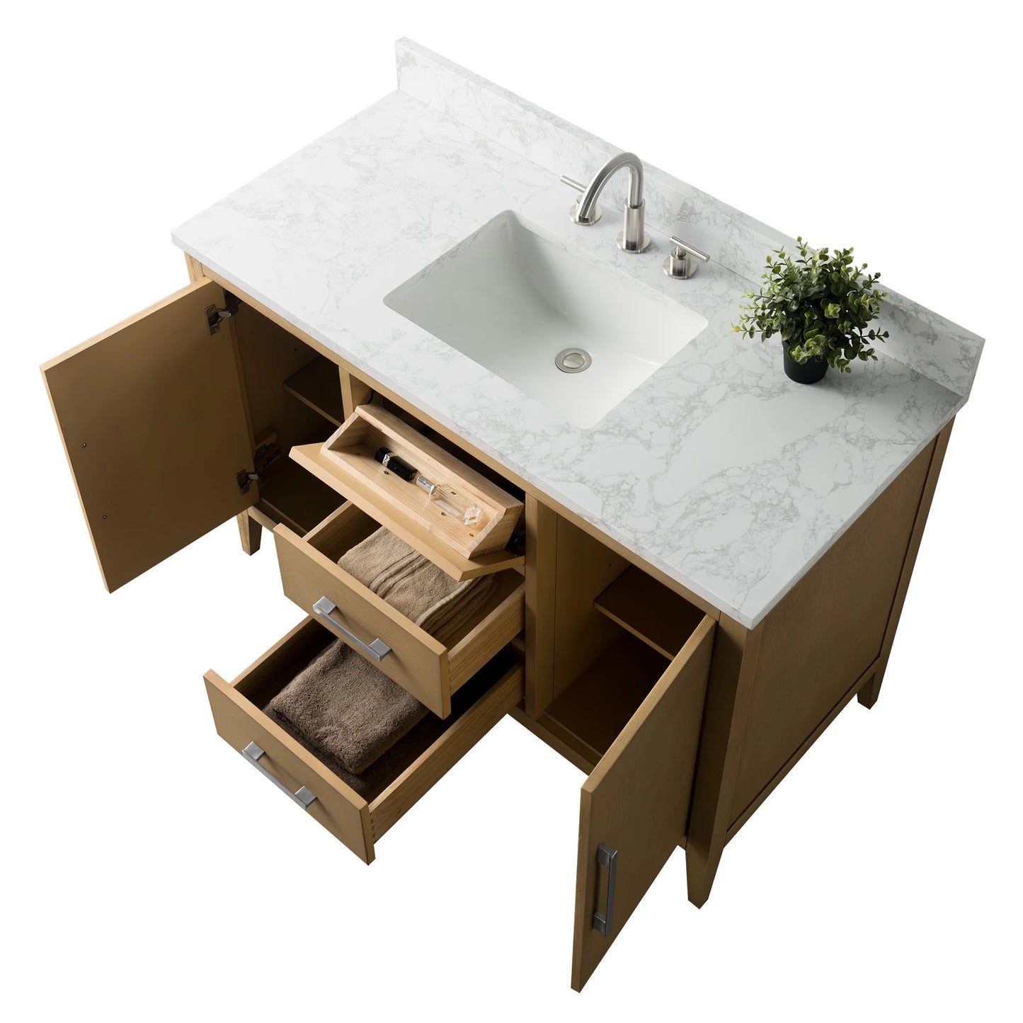 Vanity Art 48" Single Sink Bathroom Vanity Cabinet with Ceramic Countertop