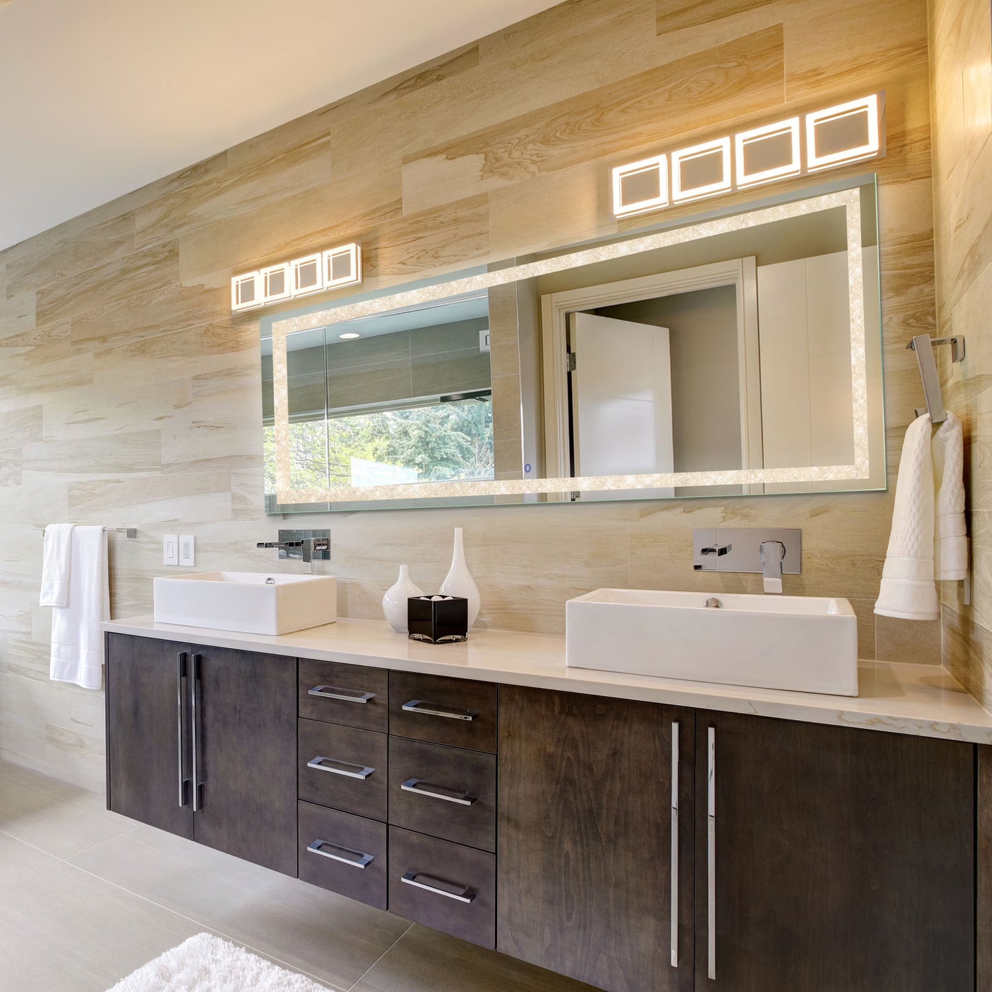 Dyconn Faucet Edison Crystal Horizontal/Vertical Wall Mounted Backlit LED Bathroom Vanity Mirror with Touch ON/OFF/Dimmer & Anti-Fog Function (30"W X 36"H)