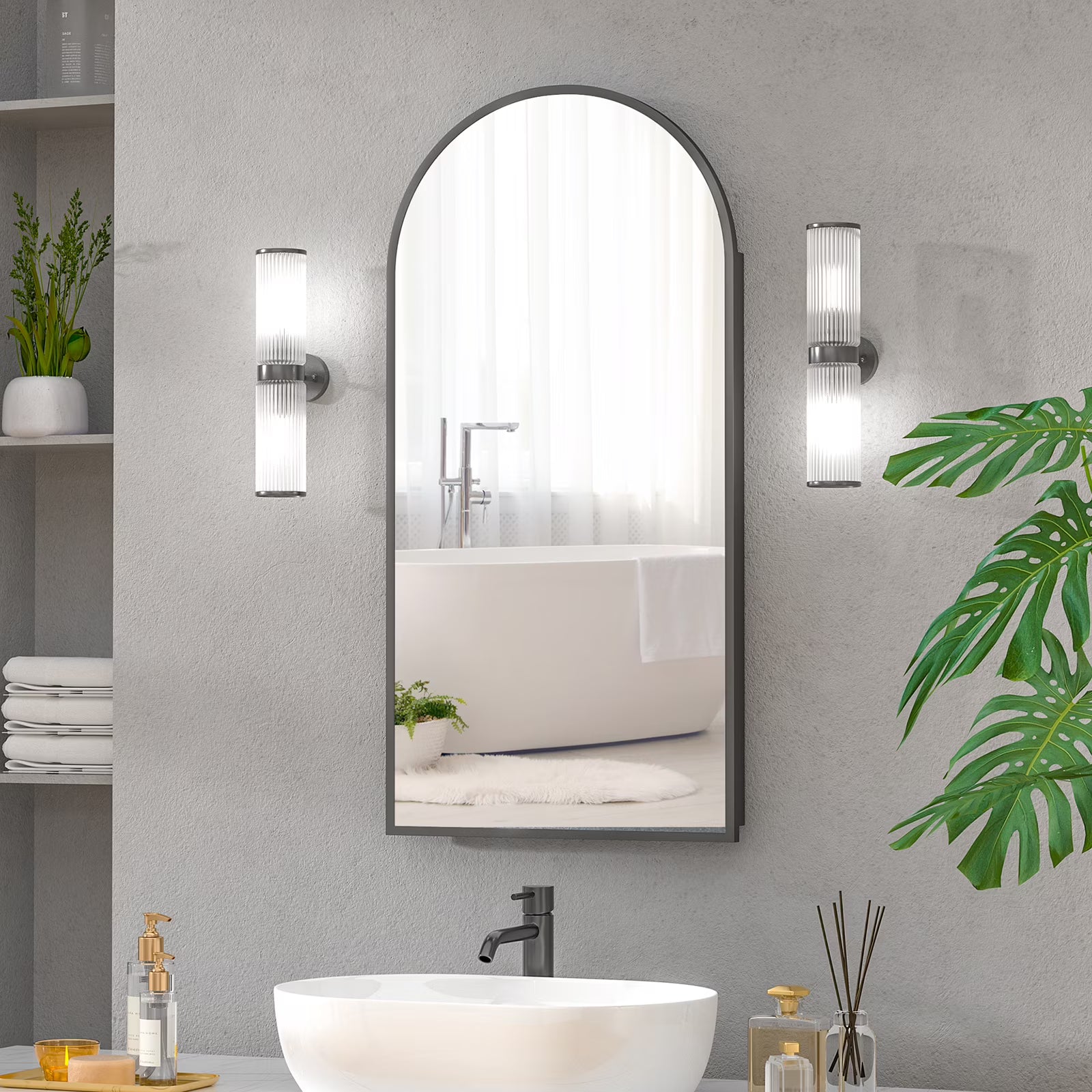 Hironpal Black Metal Framed Bathroom Mirror Medicine Cabinet Recess or Surface Mount Installation