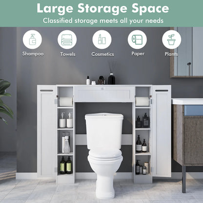 Topbuy Over The Toilet Storage Cabinet Bathroom Space Saver Organizer with Adjustable Shelves & Paper Holder