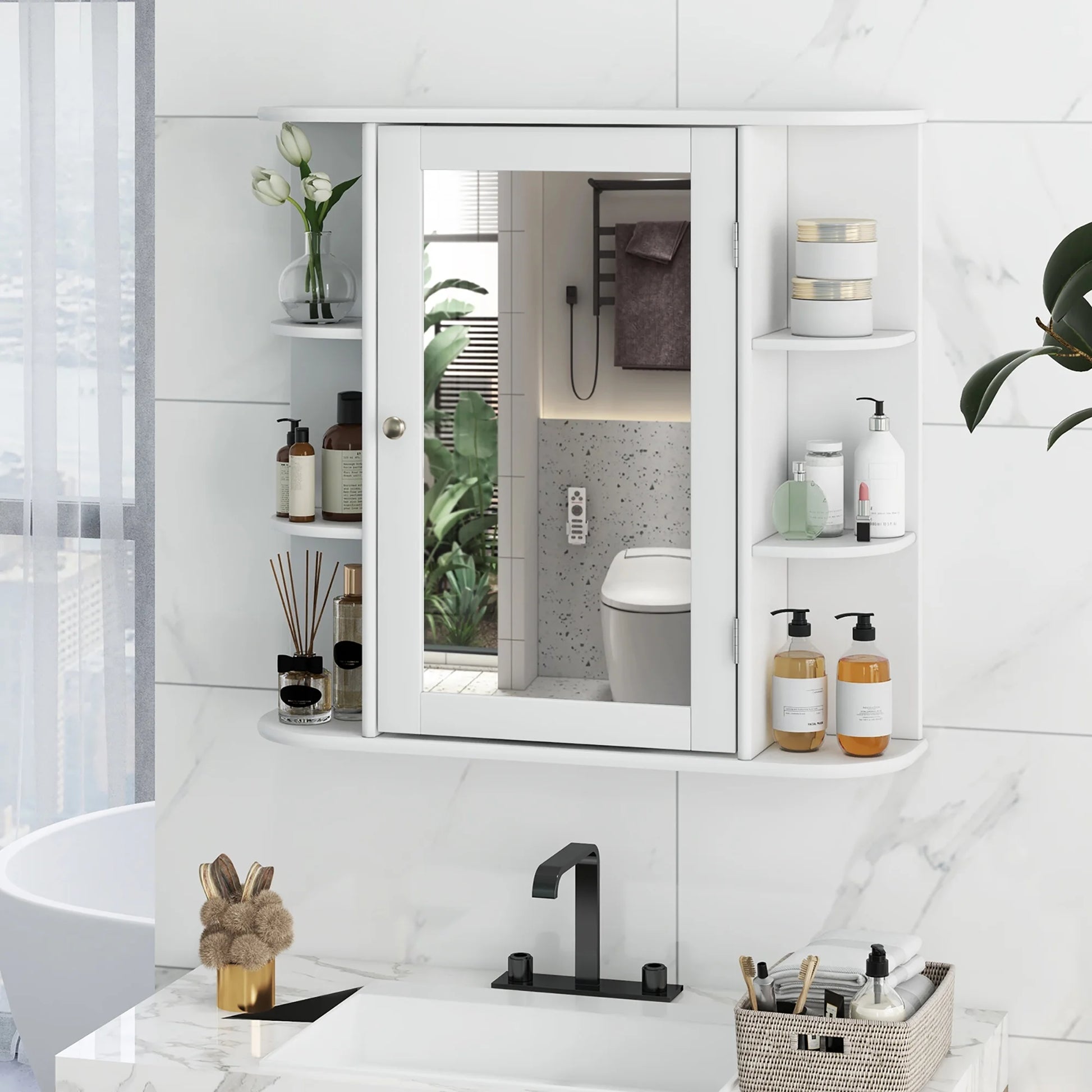 Gymax Bathroom White finish Multipurpose Mount Wall Surface Storage Cabinet Mirror