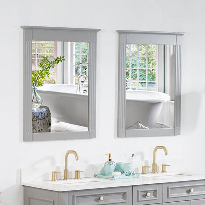 Forclover 33" x 26" 2 PCS Rectangle Wall-Mounted Vanity Mirror, Solid Wooden Framed Makeup Mirror, Bathroom Wall Mirror Apply to Bathroom Living Room Entryway, White