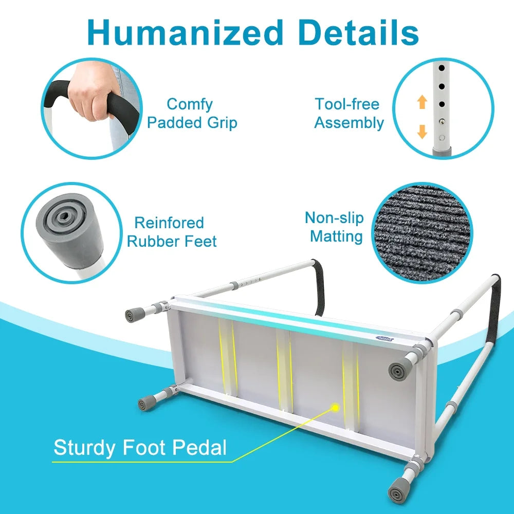 Step Stool with Handle for Elderly Medical Step Stools Seniors Handicap High Beds Mobility Platform Steel Foot Steps With Handrails Ramp Assist for Car, Bedside, Shower, Bathtub