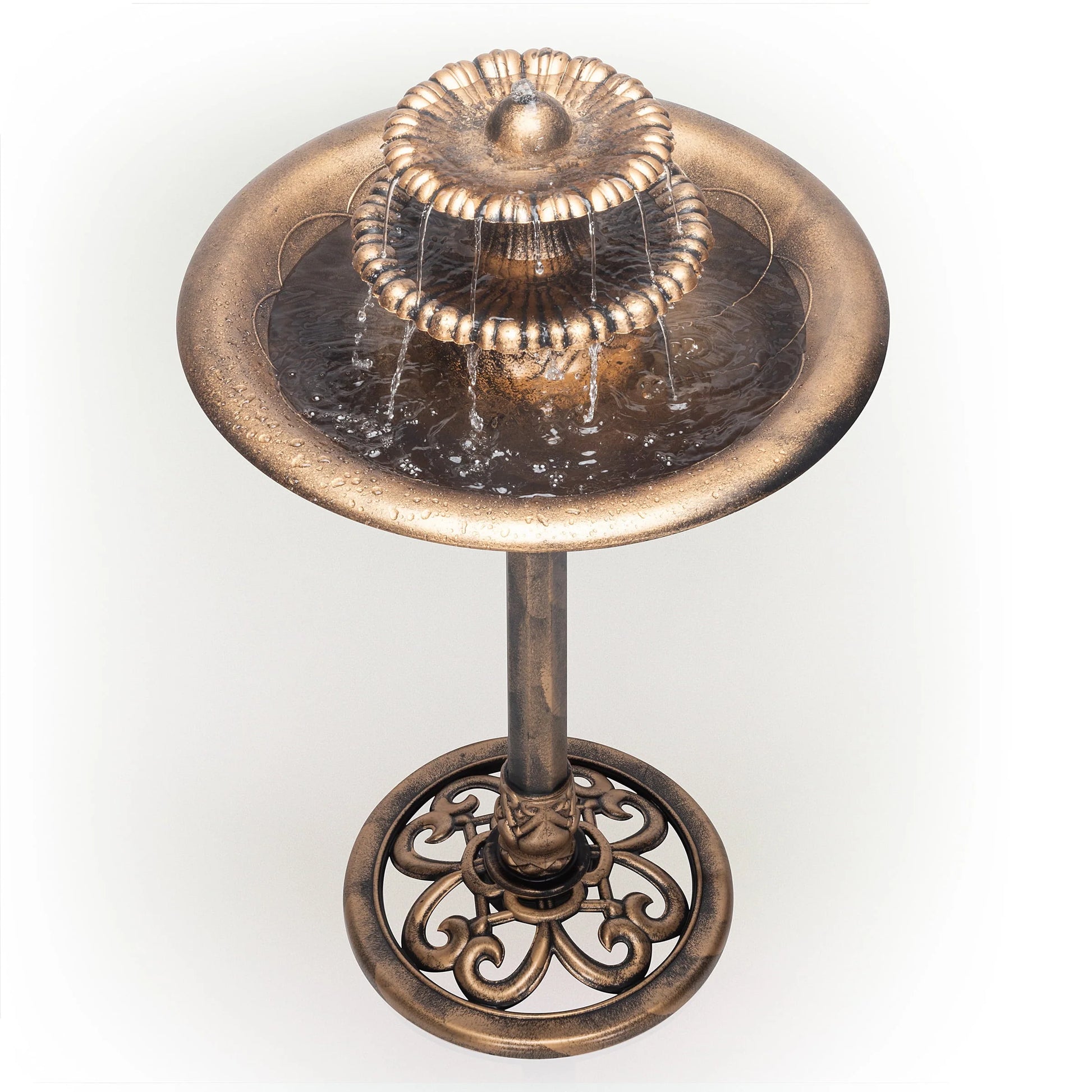 Alpine Corporation 3-Tiered Pedestal Outdoor Water Fountain and Bird Bath, Bronze