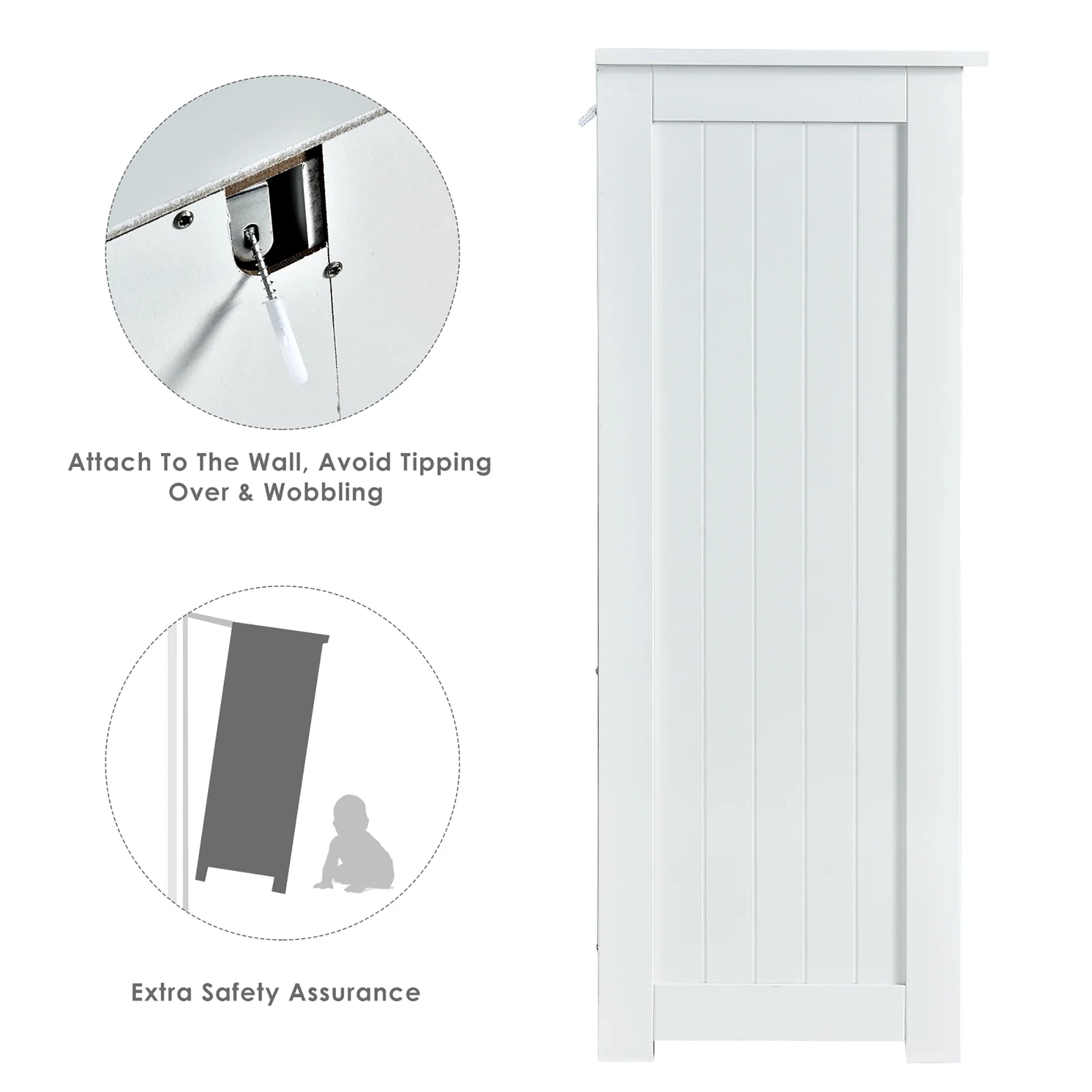 Costway Bathroom Floor Cabinet Side Storage Cabinet with 3 Drawers and 1 Cupboard White