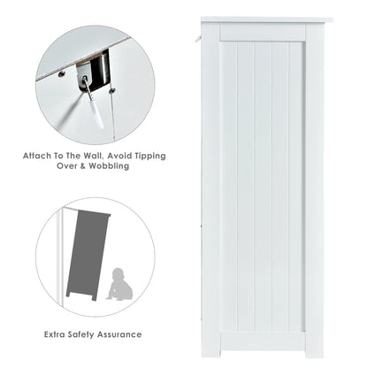 Costway Bathroom Floor Cabinet Side Storage Cabinet with 3 Drawers and 1 Cupboard White