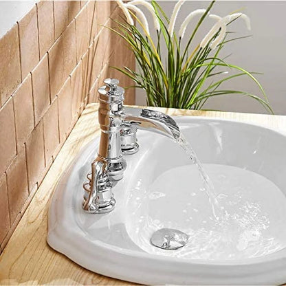 BWE 8 Inch Widespread Bathroom Faucet with Pop Up Drain with Overflow and Supply Line Waterfall 3 Holes Two-Handle Sink Faucets Lead-free Polished Chrome Lavatory Mixer Tap