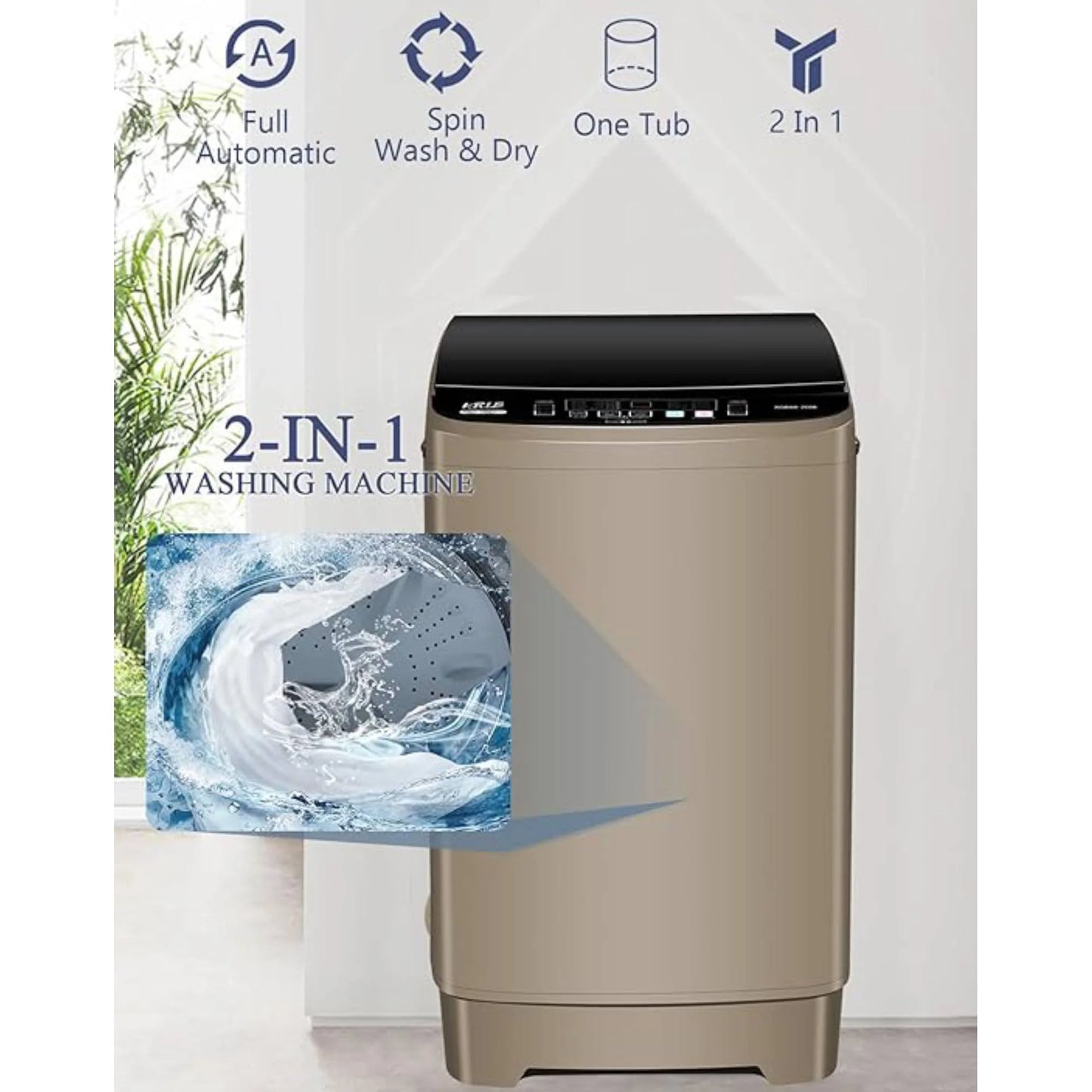 Top Load Washing Machine 17.7 lbs Full Automatic Clothes Washer with 10 Programs & 8 Water Levels for Apartment,Bathroom, Gold
