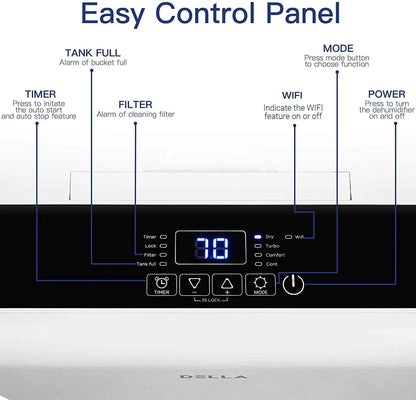 DELLA 3000 Sq. Ft Smart Dehumidifier WIFI, 35 Pint DOE (Previously 50 pint), 115V Energy Star Appliance, Ideal for Basements, Large & Medium Roo\ms, and Bathrooms