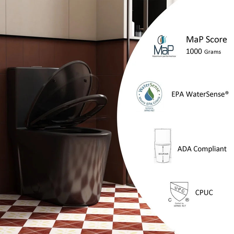 Albriya A1854 One Piece Toilet, Modern Elongated Toilet Power Dual Flush 1.1/1.6 GPF with Comfortable Chair Seat ADA Height 16 1/4’�?for Bathroom, 12’�?Rough-In, MaP 1000g, Grey