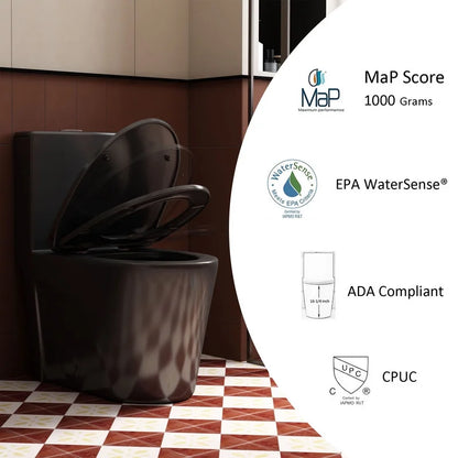 Albriya A1854 One Piece Toilet, Modern Elongated Toilet Power Dual Flush 1.1/1.6 GPF with Comfortable Chair Seat ADA Height 16 1/4’�?for Bathroom, 12’�?Rough-In, MaP 1000g, Grey