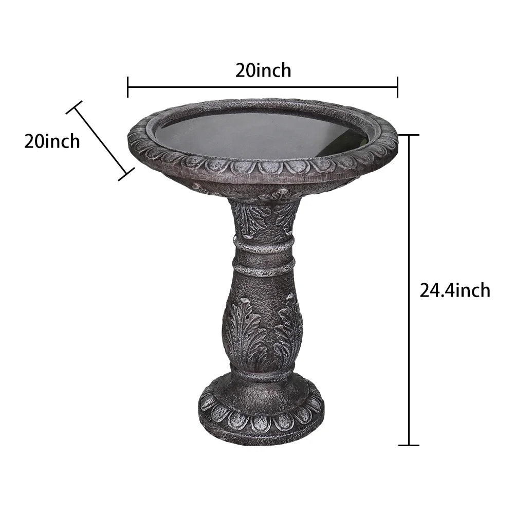 24.4 Inch Height Outdoor Bird Bath - Fibre Reinforced Concrete Large Bird Bath Stylish with Modern Pedestal for Garden, Patio, Lawn, Backyard
