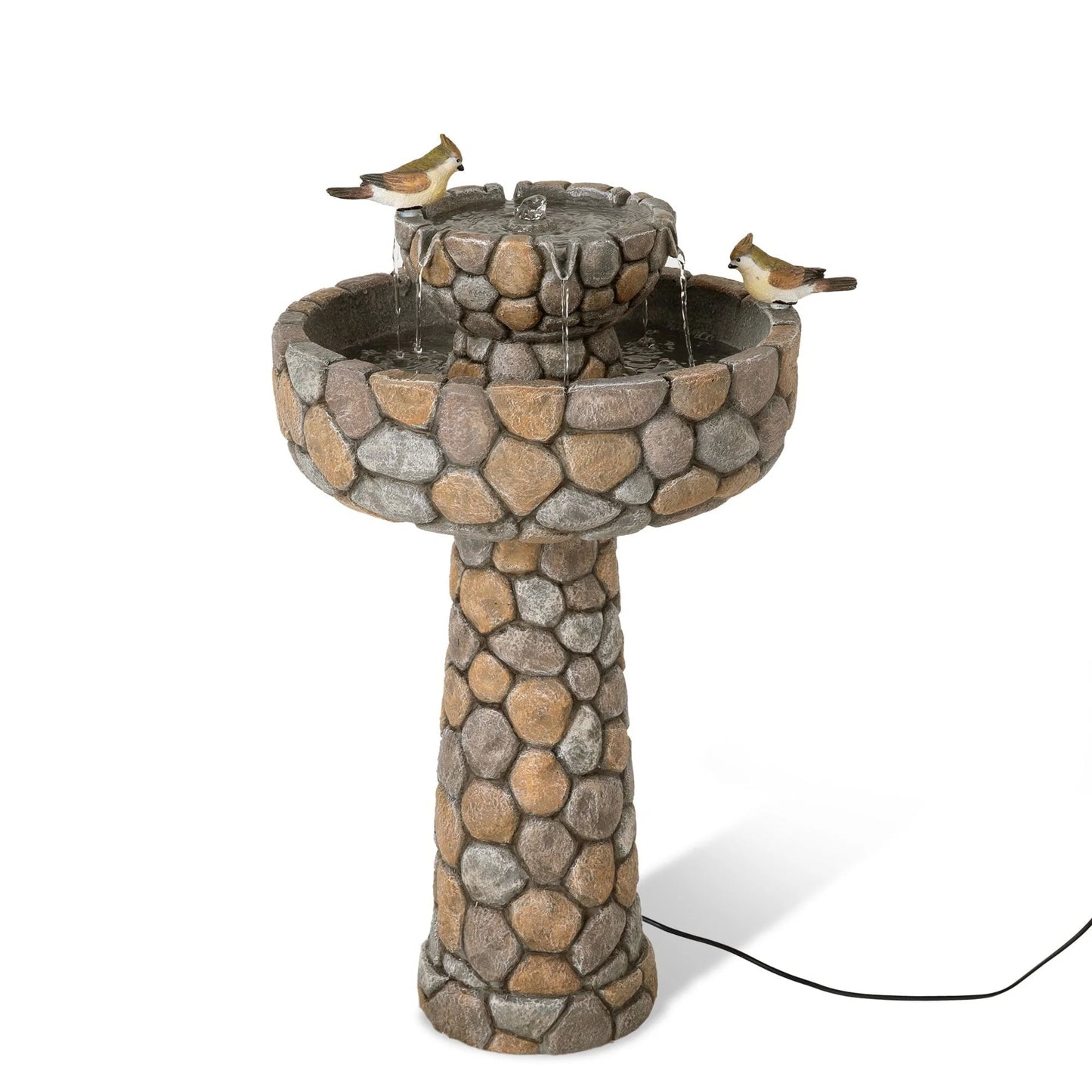 Glitzhome 2-Tier Stone-Style Outdoor Birdbath Fountain with Pump