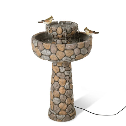 Glitzhome 2-Tier Stone-Style Outdoor Birdbath Fountain with Pump