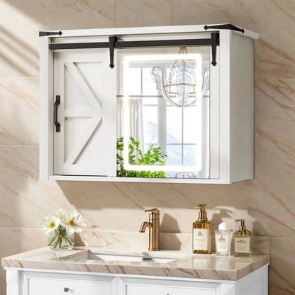 DWVO Bathroom Wall Cabinet with LED Lights Mirror, Medicine Cabinet with Door and Adjustable Shelf, White