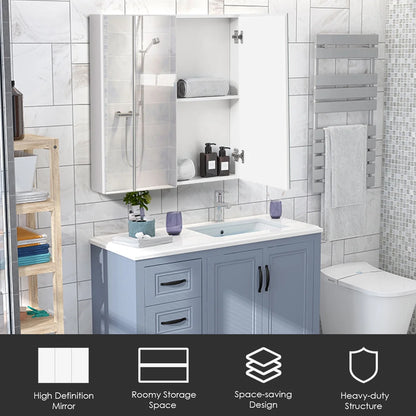 Costway Bathroom Cabinet Medicine Cabinet Wall Mount Double Door with Shelf and Mirror