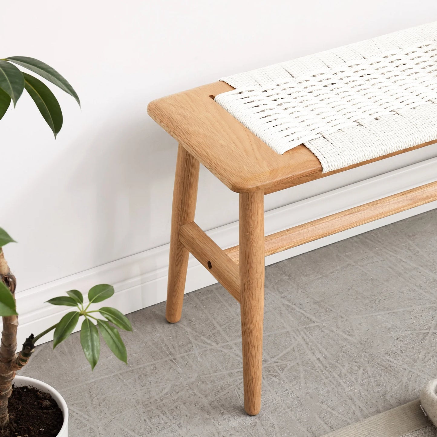 White Oak Wood Dining Bench - Handwoven Cane Seat, Fits Different Room Settings Solid Bed North American With Seat For Bedroom & Bathroom