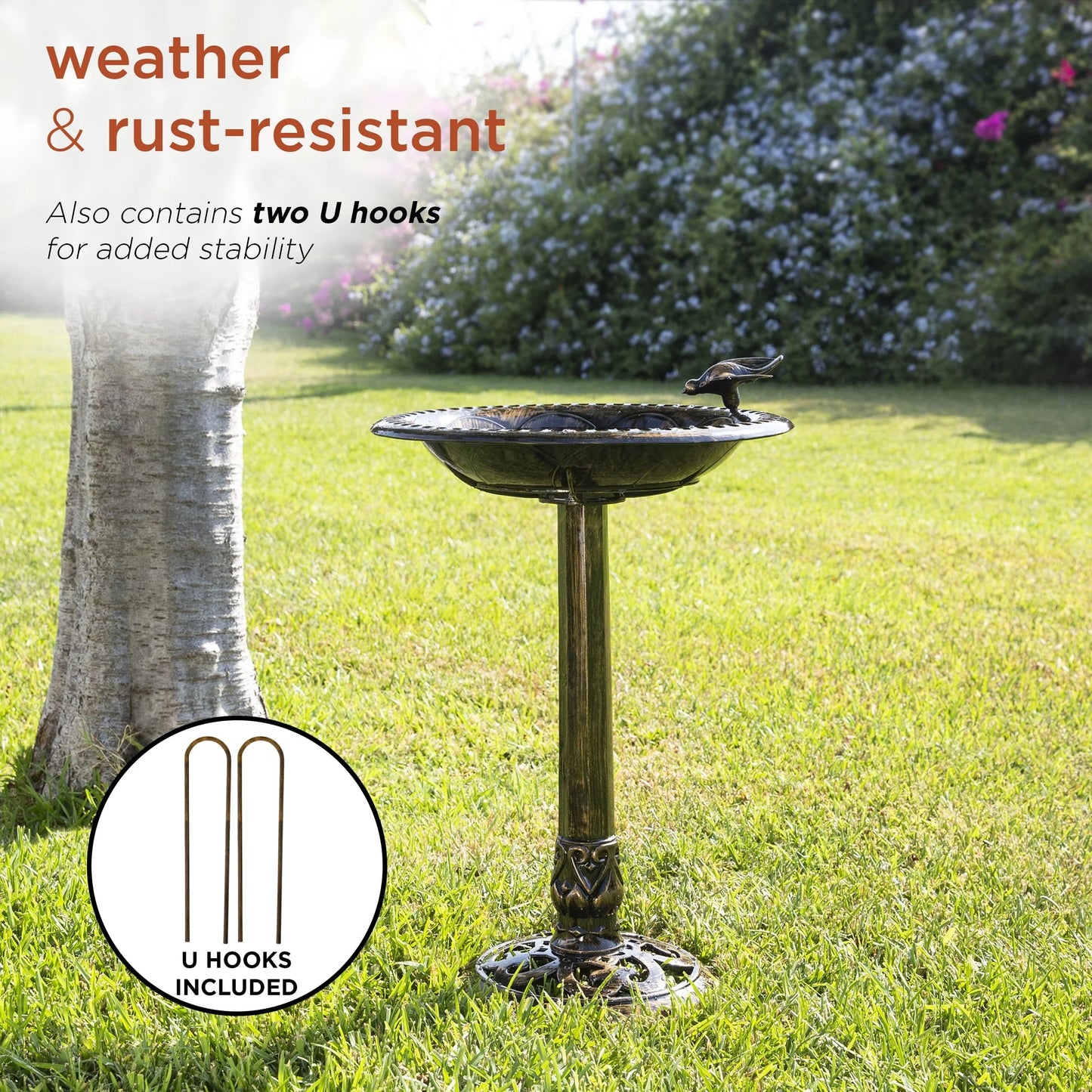 Alpine Corporation 26-inch Bronze Polyresin Bird Bath with Bird Figurine
