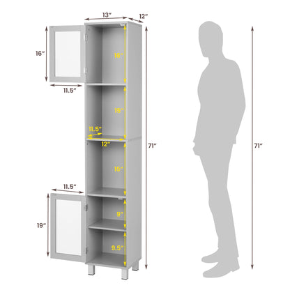 Costway 71'' Tall Tower Bathroom Storage Cabinet Organizer Display Shelves Bedroom Grey