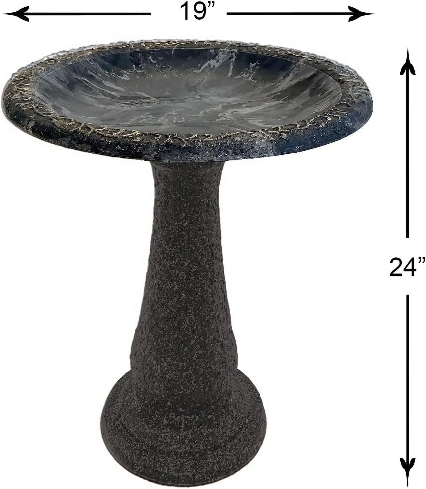 Tierra Garden Birds and Beyond Fiber Clay Bird Bath, Semi-Gloss Bird Bowl with Matte Base, 24 in. (Charcoal Sand)