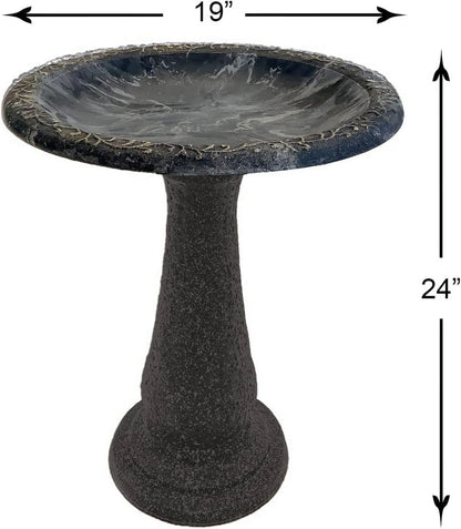Tierra Garden Birds and Beyond Fiber Clay Bird Bath, Semi-Gloss Bird Bowl with Matte Base, 24 in. (Charcoal Sand)