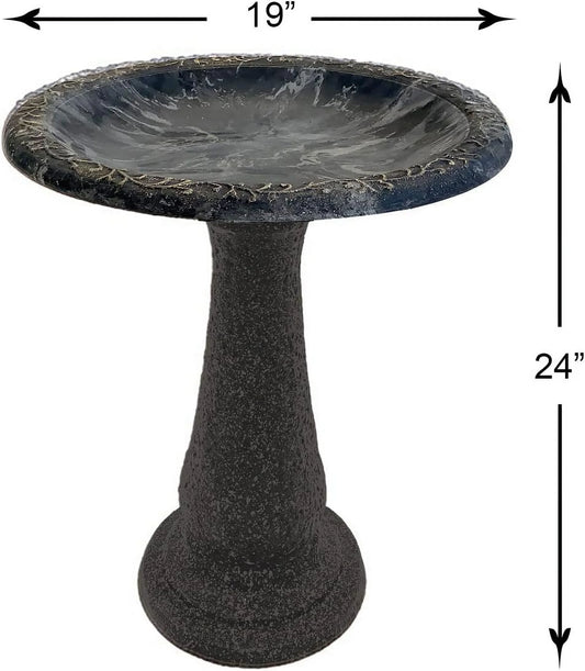 Tierra Garden Birds and Beyond Fiber Clay Bird Bath, Semi-Gloss Bird Bowl with Matte Base, 24 in. (Charcoal Sand)