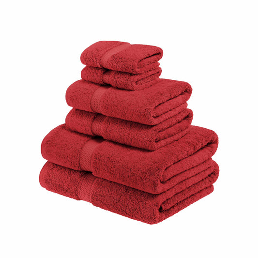Egyptian Cotton 900 GSM Hotel Quality 6-Piece Towel Set, 2 Face, 2 Hand, and 2 Bath Red