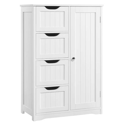 Yaheetech Wooden Cabinet Storage Unit with 4 Drawers & Cupboard for Bathroom, White