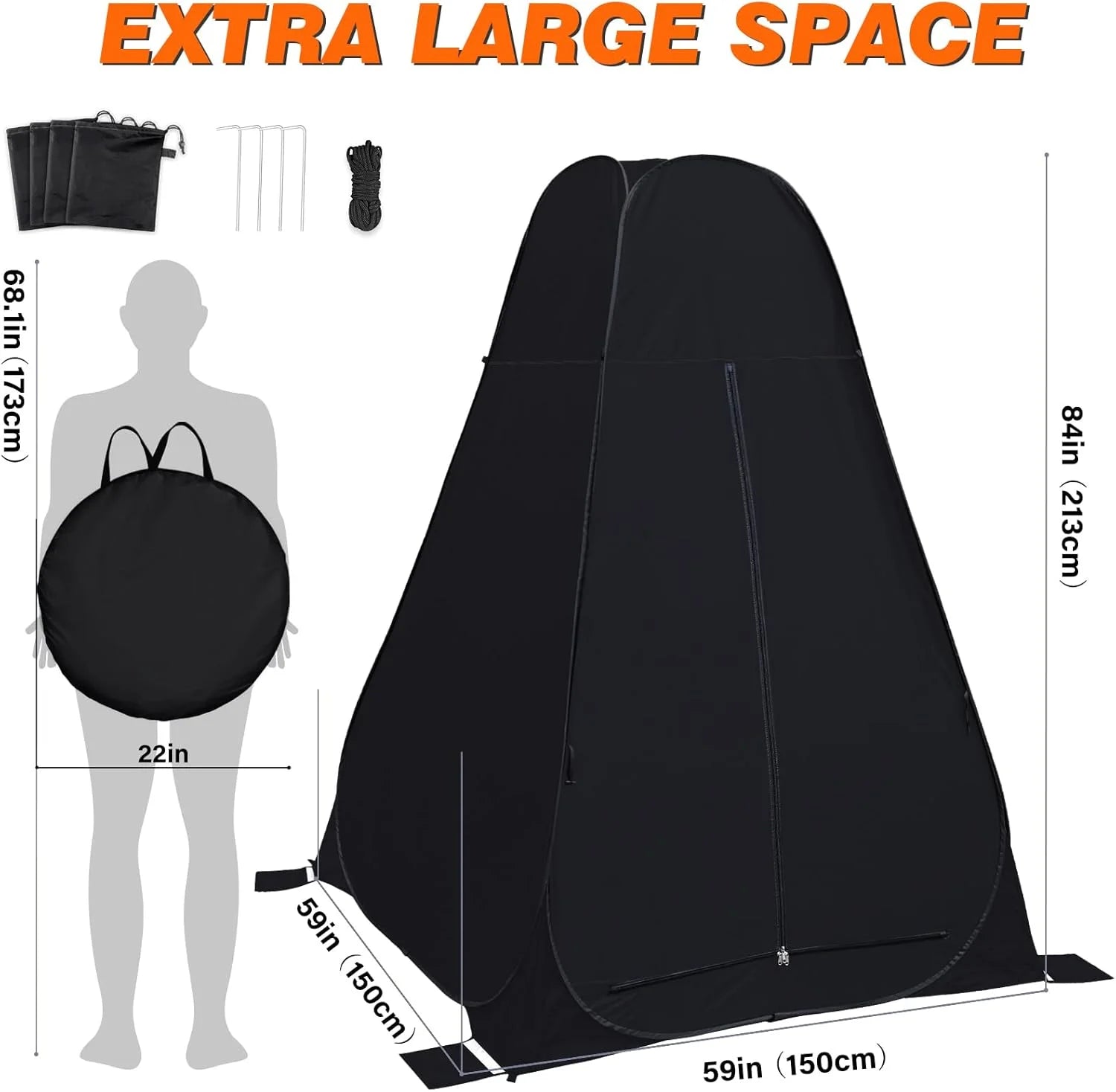 Shower Privacy Tent, 7FT Extra Large Pop Up Toilet Tent, Portable Outdoor Bathroom Shower Enclosure, Privacy Shelter for Changing Camping Hiking Beach Dressing, Fishing, UPF50+