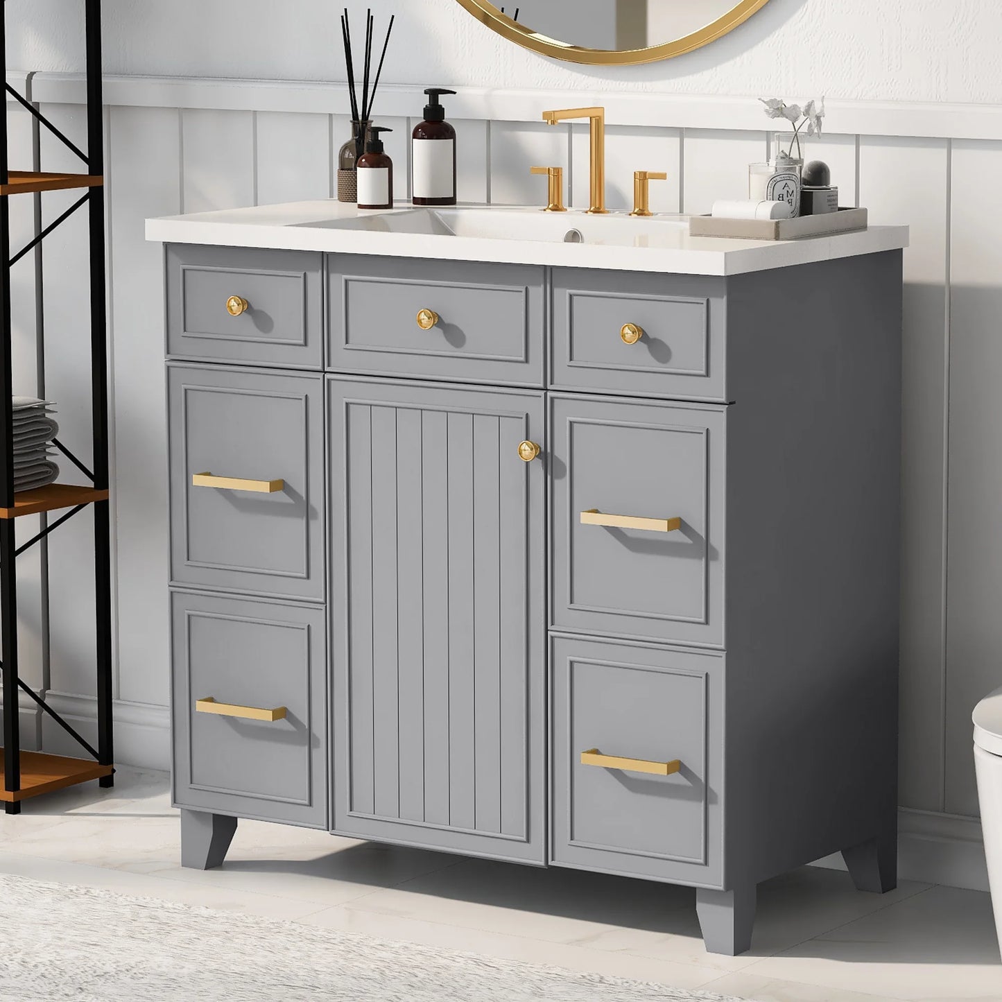 Harper & Bright Designs 36" Bathroom Cabinet Vanity with Sink Combo, Bathroom Storage Cabinet with Drawer and Doors, Gray