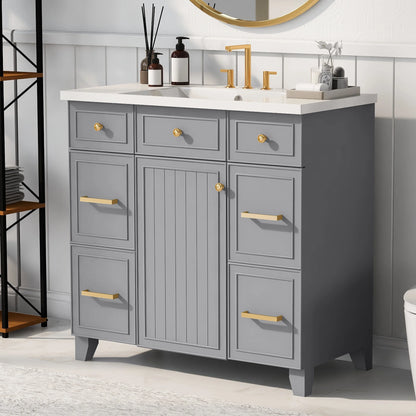Harper & Bright Designs 36" Bathroom Cabinet Vanity with Sink Combo, Bathroom Storage Cabinet with Drawer and Doors, Gray