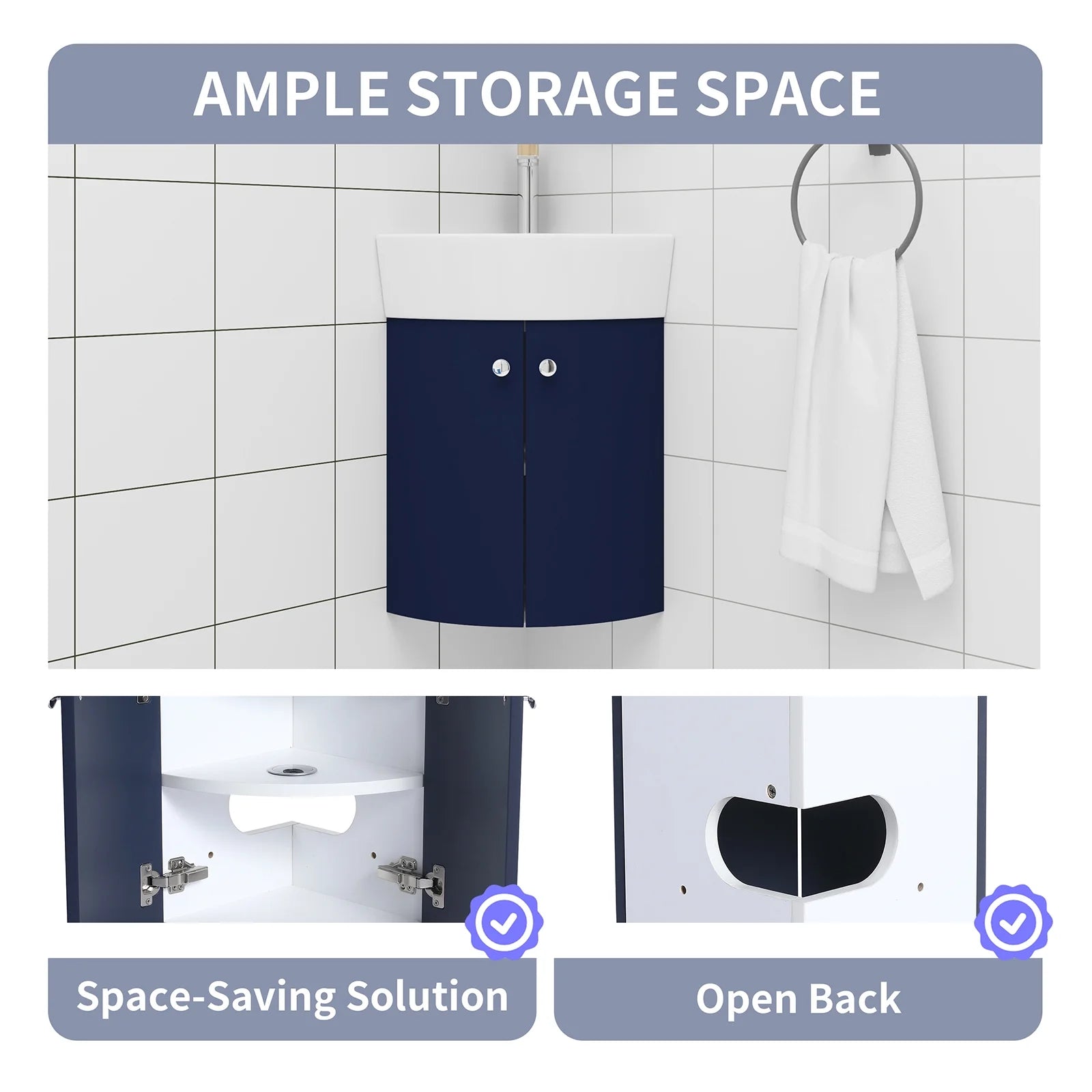 Modern Corner Bathroom Vanity Combo For Small Space, Floating Wall Mounted Cabinet Set Small Bathroom Vanity With Sink, Metal Handles Door Sturdy Structure Furniture