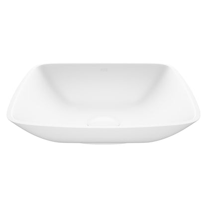 VIGO Hyacinth Modern White Matte Stone 14 in. L x 14 in. W x 4 in. H Square Vessel Bathroom Sink