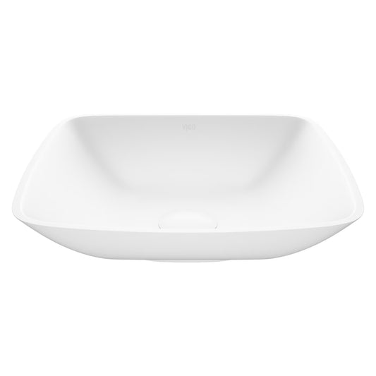 VIGO Hyacinth Modern White Matte Stone 14 in. L x 14 in. W x 4 in. H Square Vessel Bathroom Sink