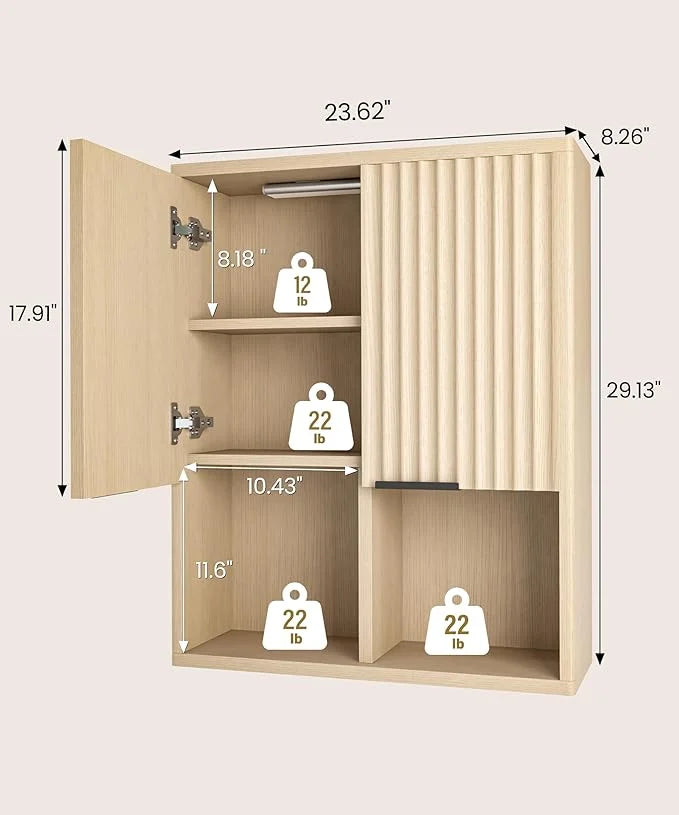 NEW Decorative Wall Cabinet with Motion Sensor LED and Adjustable Shelf for Bathroom ,Kitchen,Study (Oak Natural)