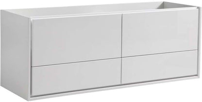 Fresca Catania 60" Wall Hung Single Sink Wood Bathroom Cabinet in Glossy White