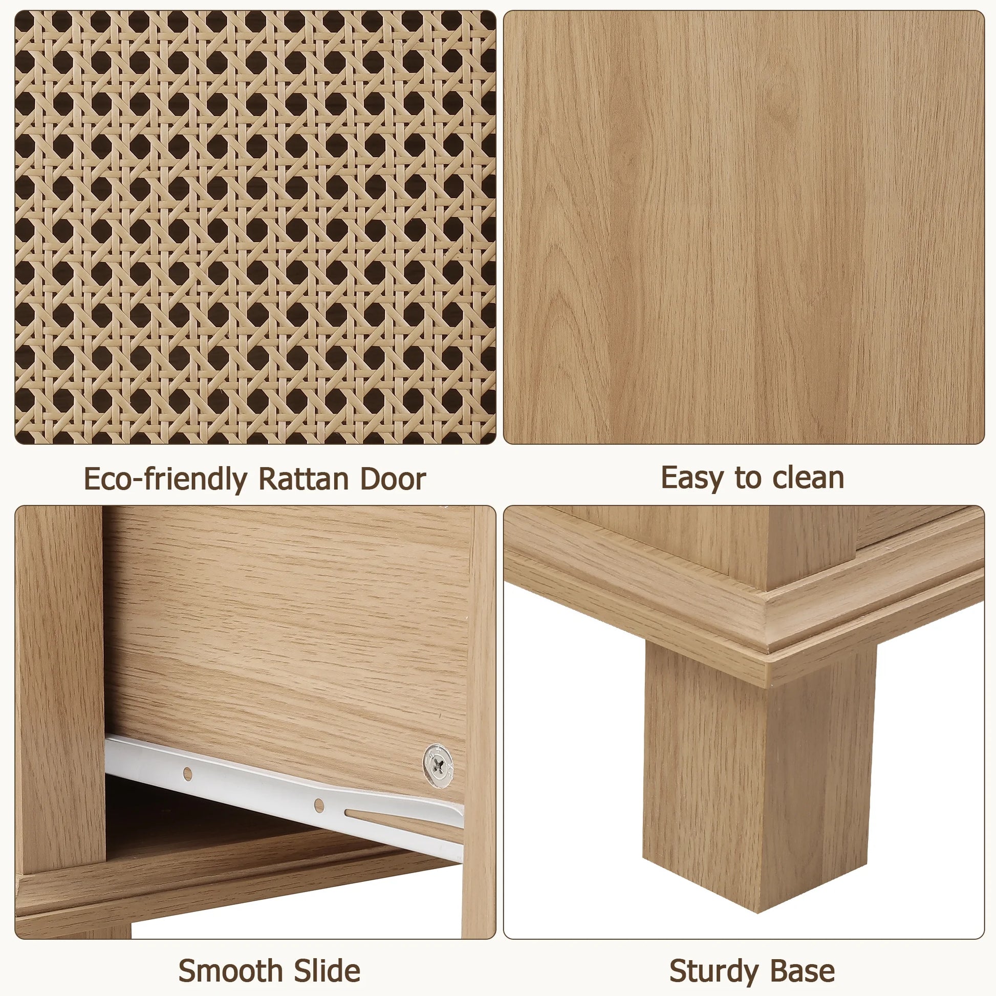 Homfa Bathroom Cabinet with Rattan Doors, Rattan Linen Storage Cabinet with 2 Drawers, Oak