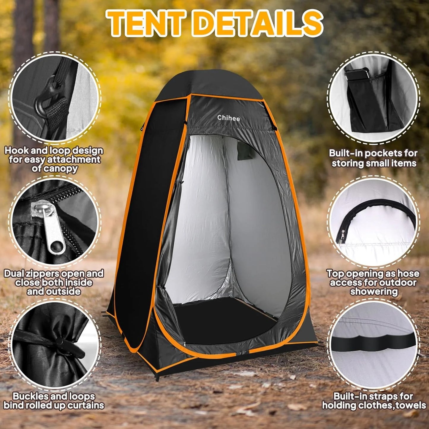 Outdoor Privacy Shelter Pop Up Camping Bathroom Tent - Black, 1 Room Camp Toilet Stall Shower Tents for Hiking, Fishing, and Travel