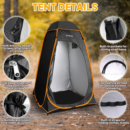 Outdoor Privacy Shelter Pop Up Camping Bathroom Tent - Black, 1 Room Camp Toilet Stall Shower Tents for Hiking, Fishing, and Travel