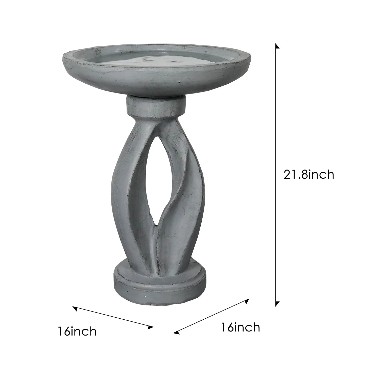 21.8 Inch Height Outdoor Bird Bath - Fibre Reinforced Concrete Large Bird Bath Stylish with Curved Pedestal for Garden, Patio, Backyard, Lawn