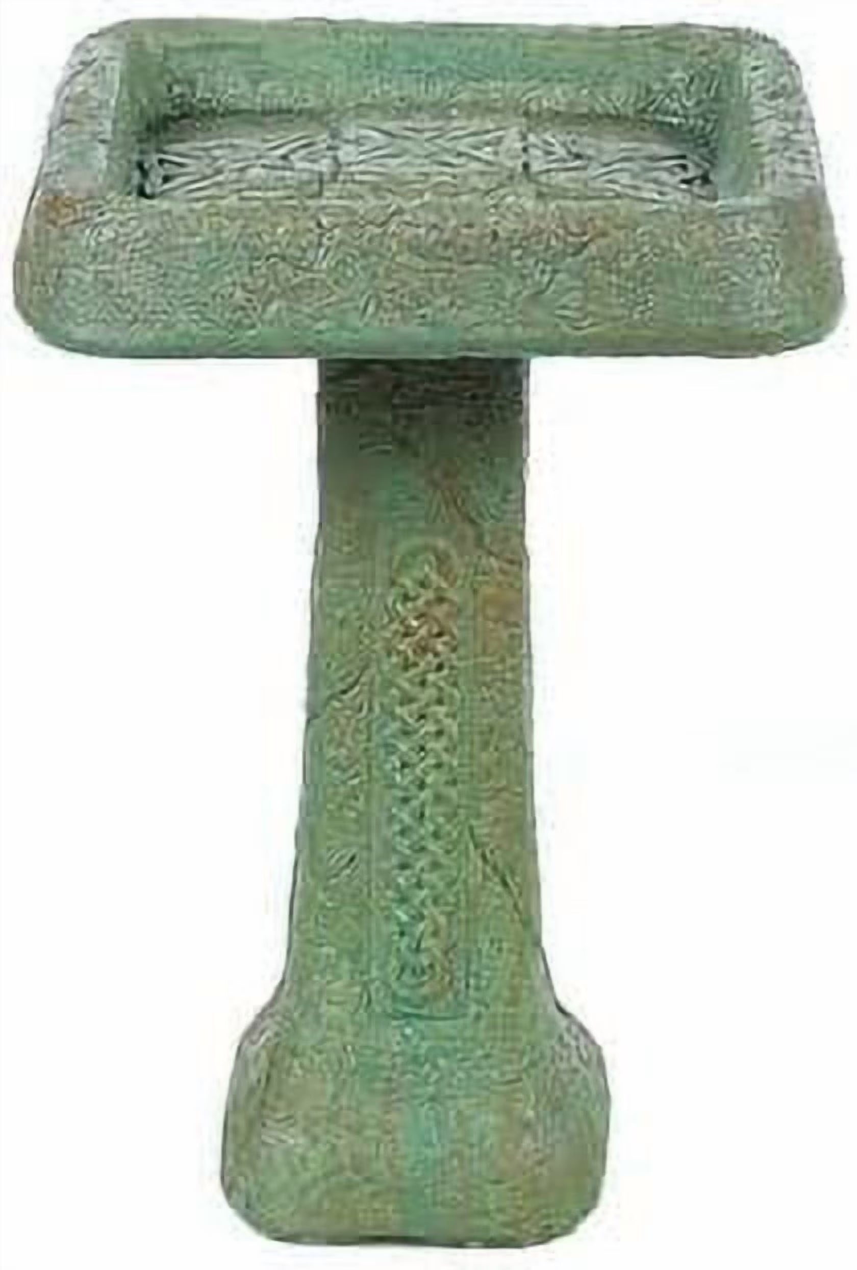 Solid Rock Stoneworks Celtic Birdbath - Verde Stain - 27" Tall x 18" Diameter