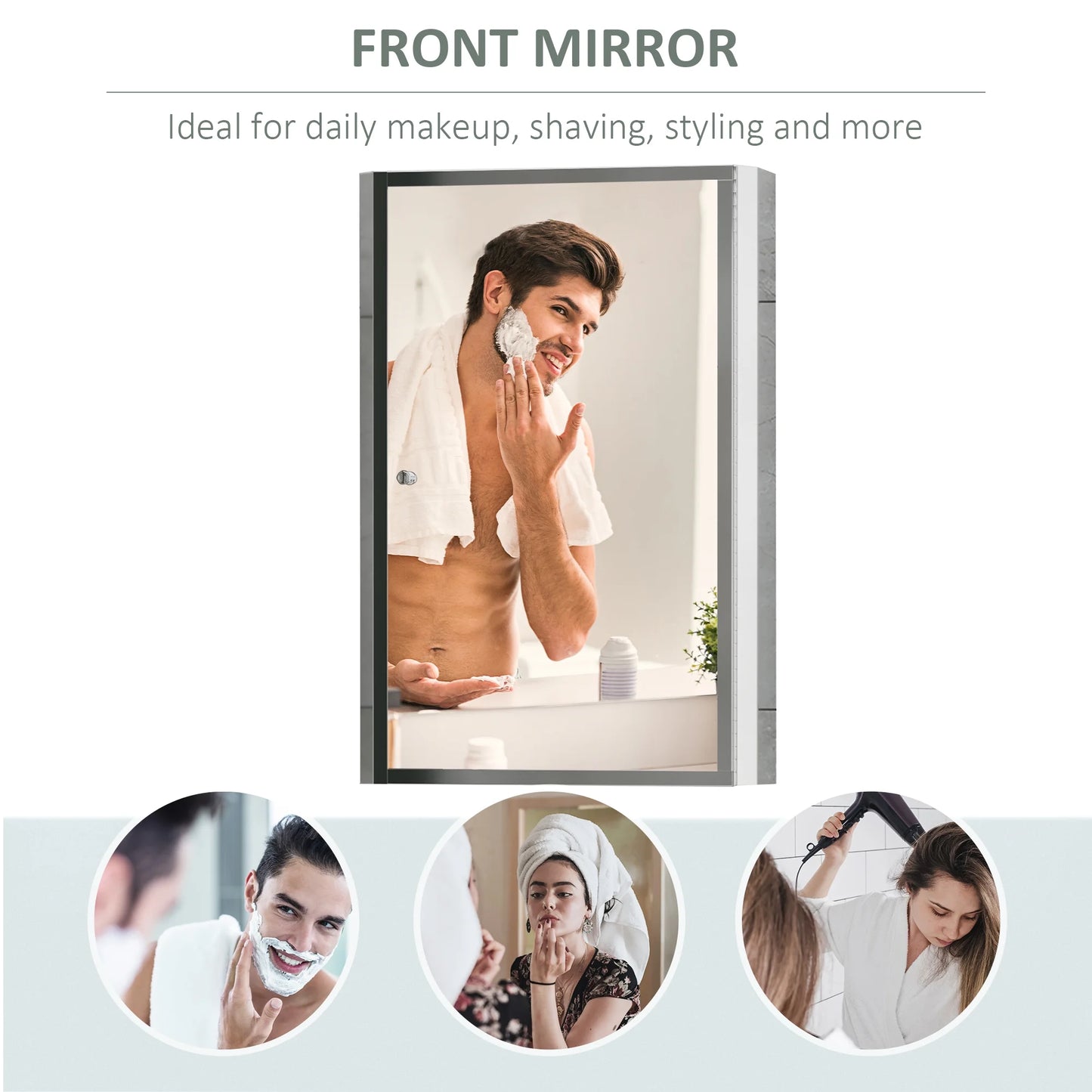 Bathroom Mirrored Cabinet, Vertical 16" x 24" Stainless Steel Frame Medicine Cabinet, Wall-Mounted Storage Organizer with Single Door​