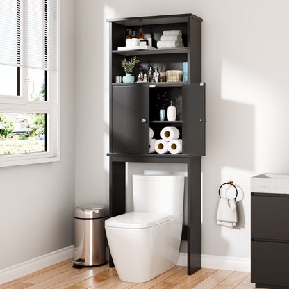 Walsunny Over the Toilet Storage Cabinets Wood Bathroom Organizer Shelf Rack Space Saver with 2 Doors 4 Shelves Anti-Tip Device White