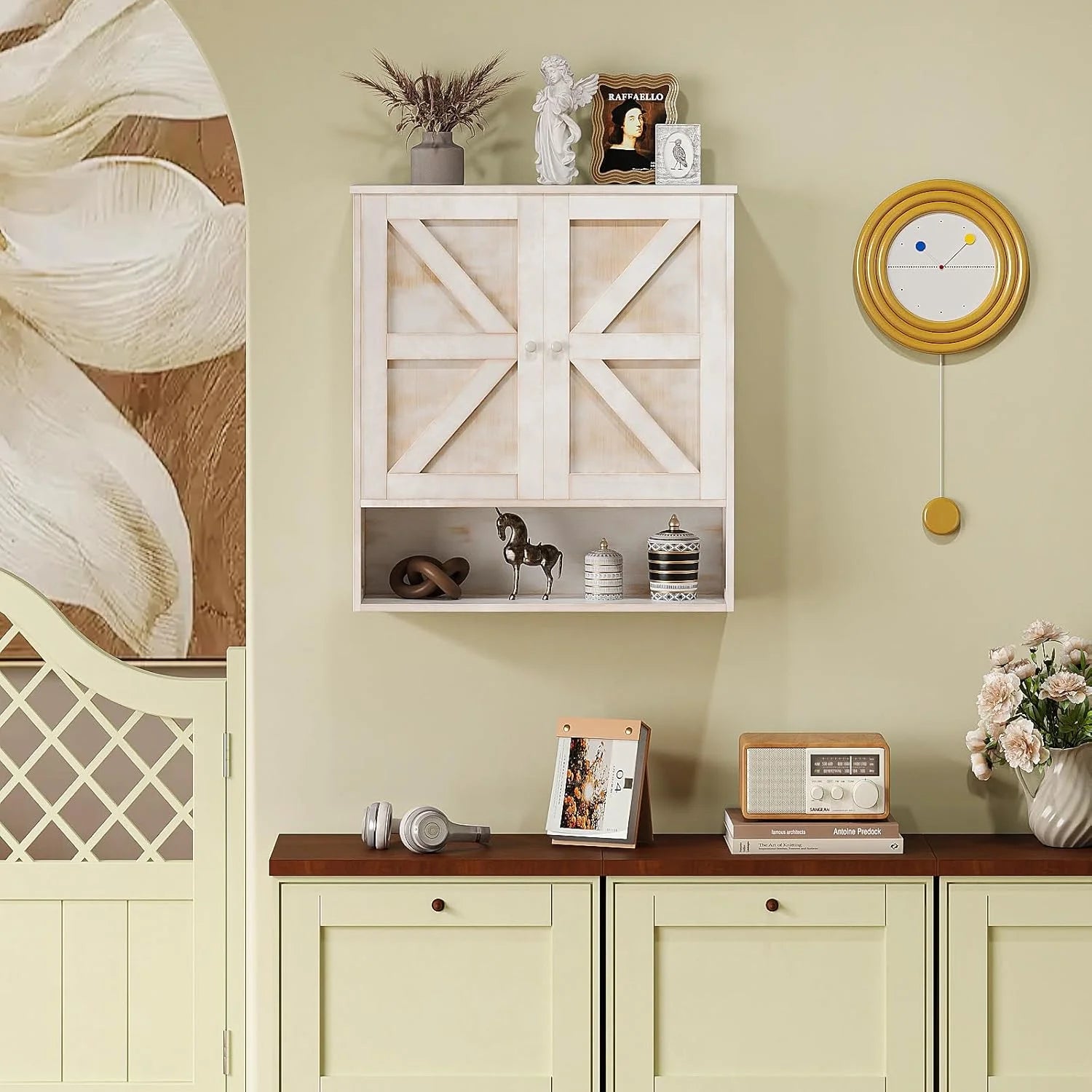Bathroom Cabinet Wall Mounted with 2 Door Adjustable Shelves Bamboo Bathroom Wall Cabinet Over The Toilet Storage Medicine Cabinets for Kitchen Laundry Room