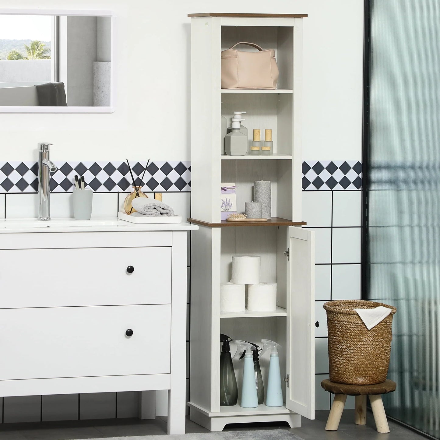 kleankin Slim Bathroom Storage Cabinet Freestanding Linen Tower