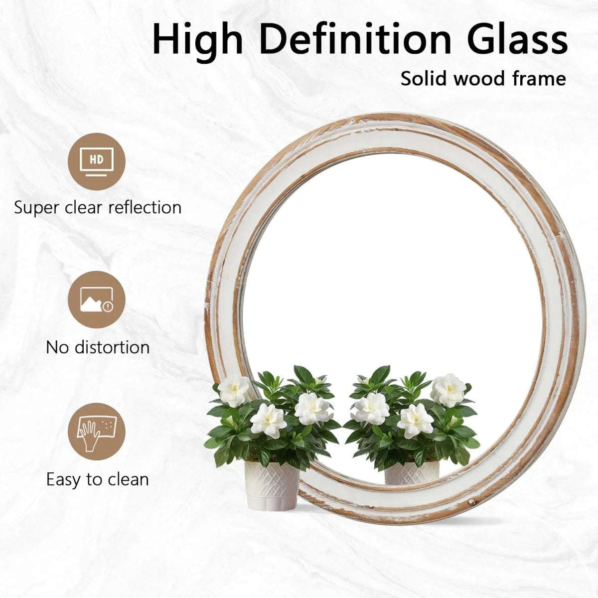 GZXS Farmhouse Round Wall Mirror with Antique Natural Finished Wood Frame, 35.4 Inches Rustic Decorative Mirror for Bathroom Vanity, Bedroom, Living Room, Entryway