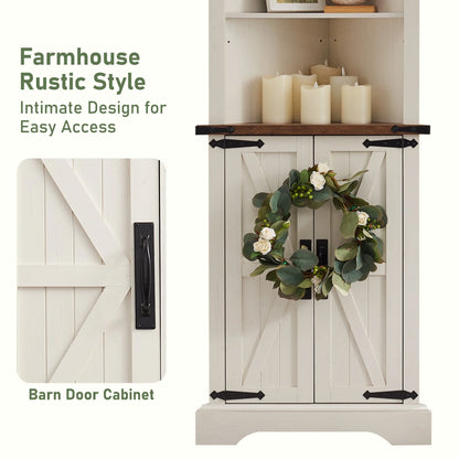 OKD Farmhouse Tall Corner Cabinet with Barn Door & Adjustable Shelves, 68" Rustic Wood Corner Cabinet with Storage Cabinet for Bathroom, Kitchen, Antique White